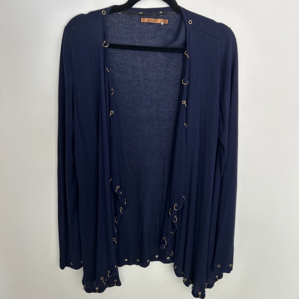 belldini Women's Open Front‎ Cardigan Sweater Navy Blue XL Gold Rings Accent